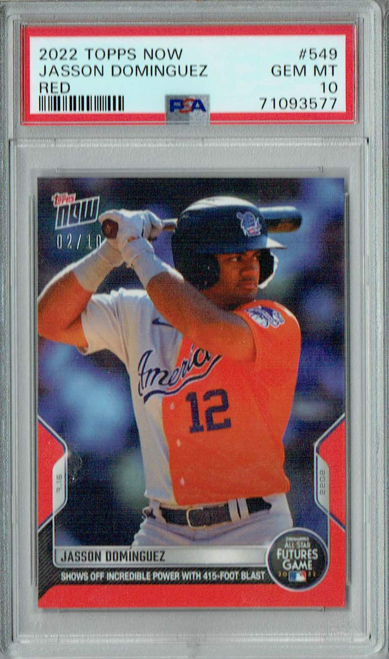 PSA 10 GEM-MT Jasson Dominguez 2022 Topps Now #549 Rookie Card Red SP #2/10