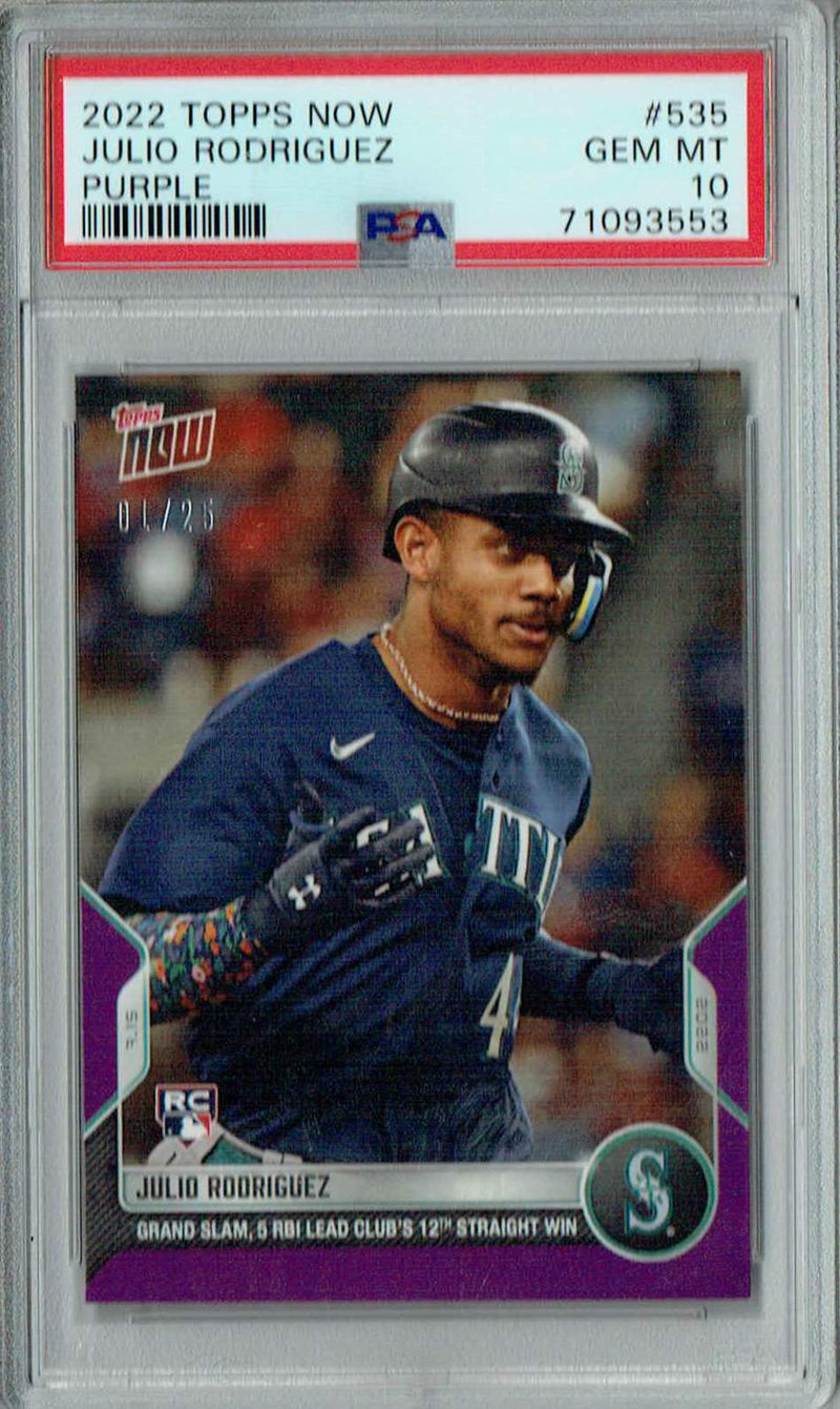 PSA 10 GEM-MT Julio Rodriguez 2022 Topps Now #535 Rookie Card Purple #1 of 25
