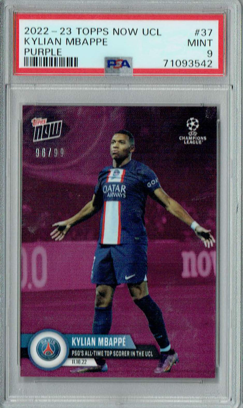 PSA 9 MINT Kylian Mbappe 2022 Topps Now #37 PSG/France Card Purple #96/99