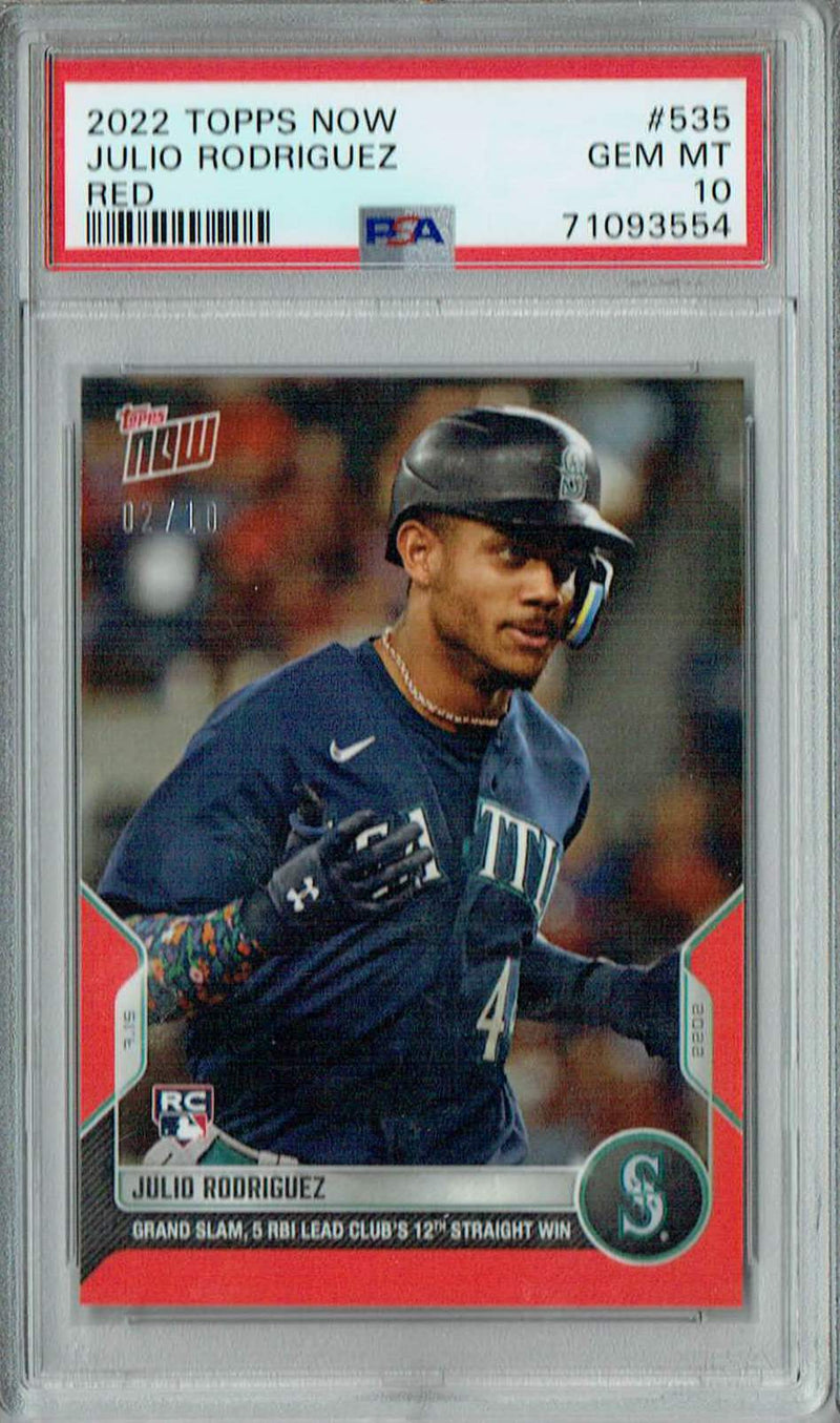 PSA 10 GEM-MT Julio Rodriguez 2022 Topps Now #535 Rookie Card Red #2/10