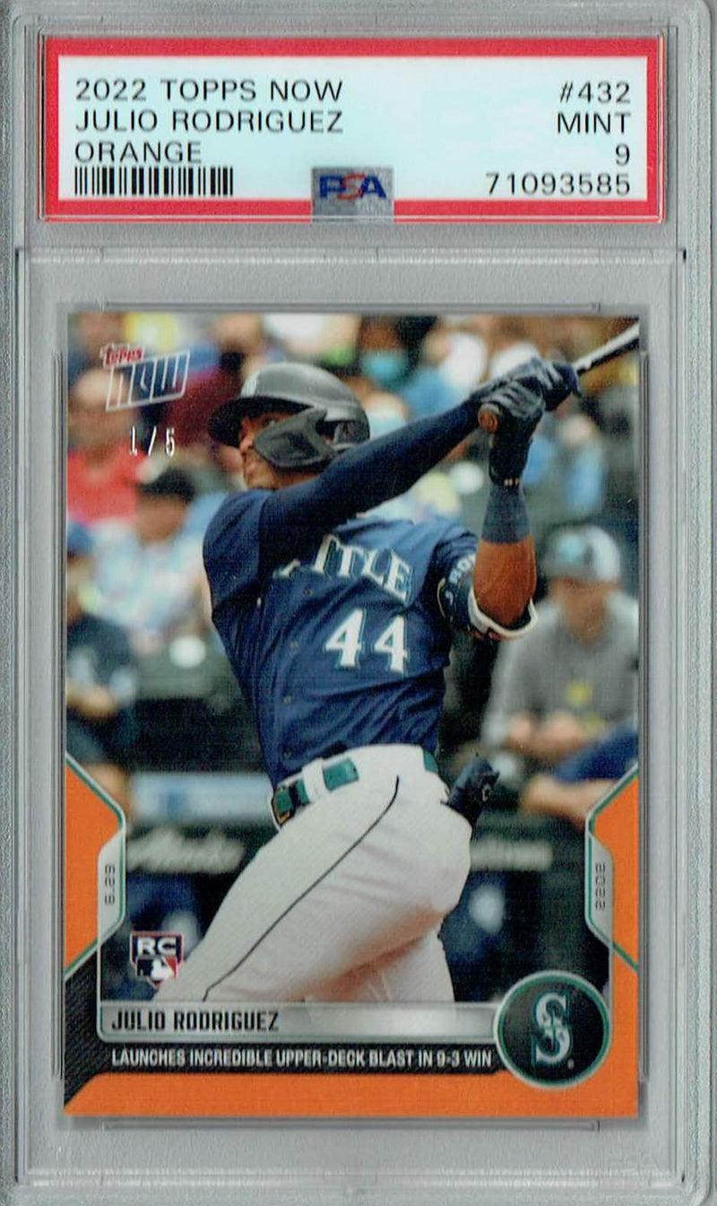 PSA 9 MINT Julio Rodriguez 2022 Topps Now #432 Rookie Card Orange SP #1 of 5