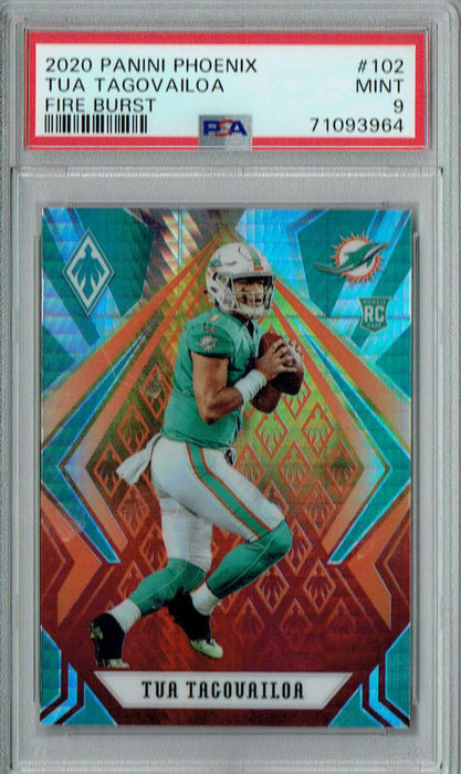 PSA 9 MINT Tua Tagovailoa 2020 Panini Phoenix #102 Rookie Card Fire Burst