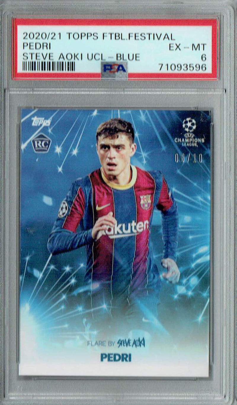 PSA 6 Pedri 2020 Topps FTBL. Festival #0 Rookie Card Steve Aoki UCL-Blue #6/10