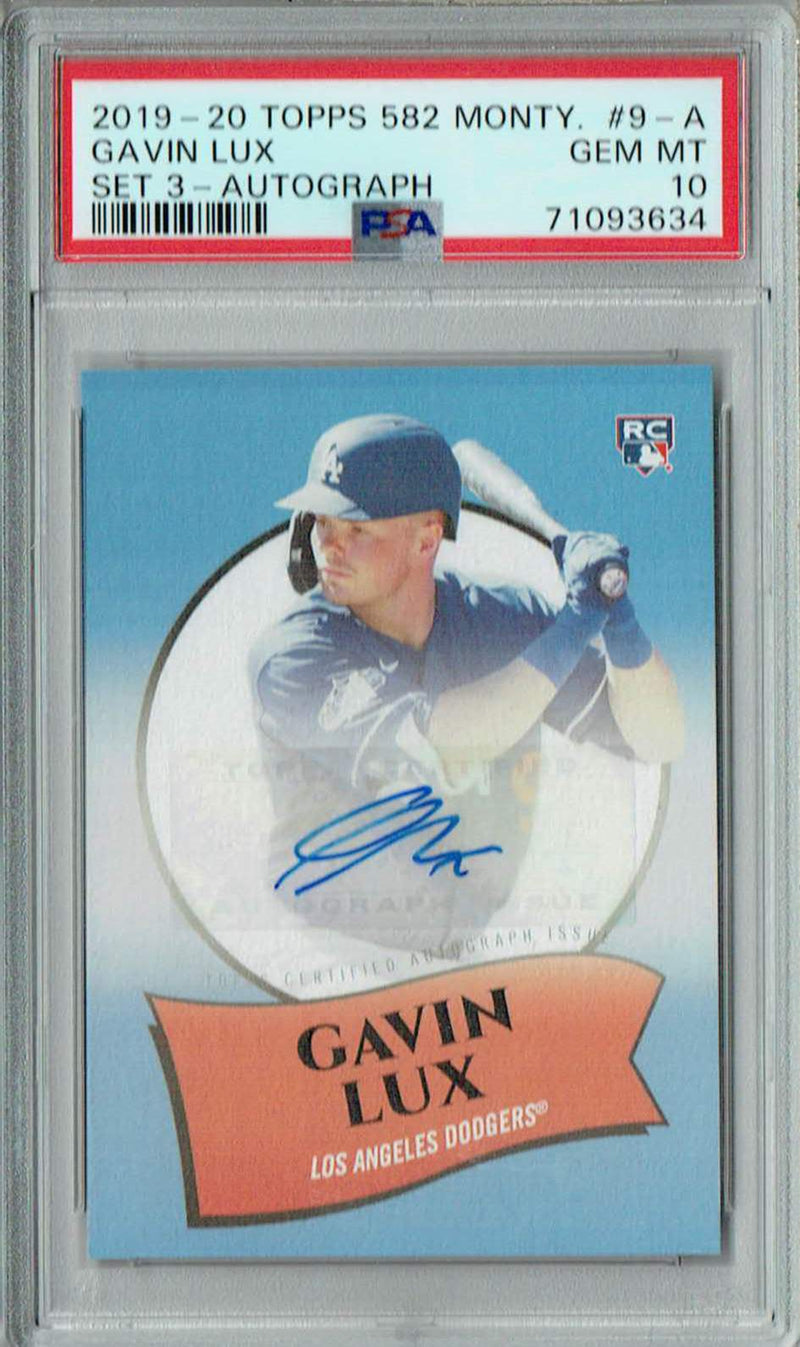 PSA 10 GEM-MT Gavin Lux 2019 Topps 582 Montgomery #9-A Rookie Card Set 3-Auto