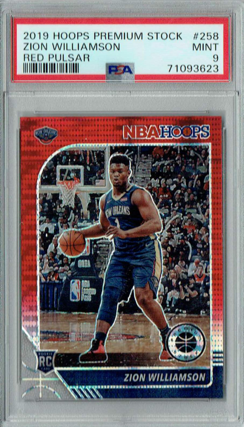 PSA 9 MINT Zion Williamson 2019 Hoops Premium Stock #258 Rookie Card Red Pulsar