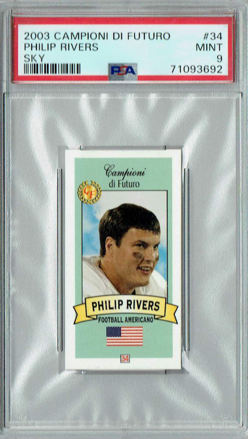 PSA 9 MINT Philip Rivers 2003 Campioni Futuro #34 Rookie Card Blue Sky SP