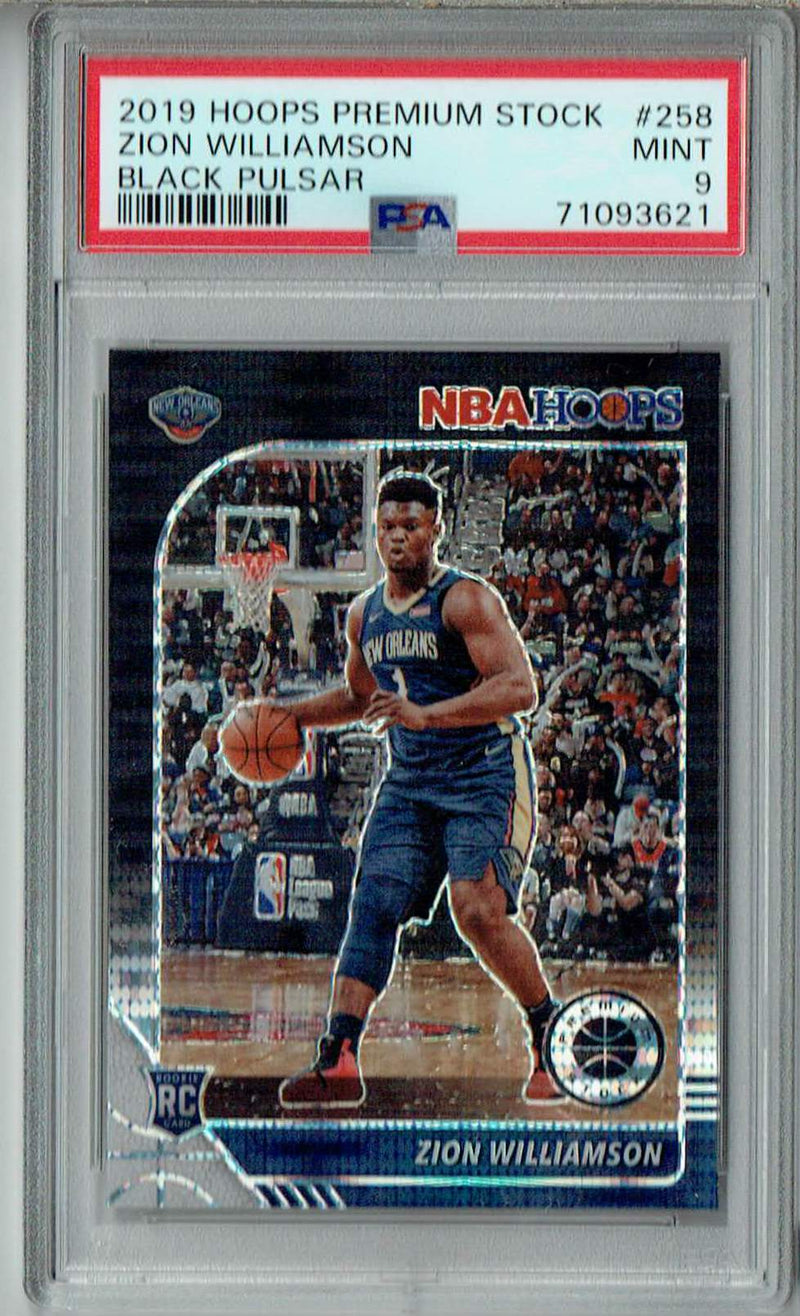 PSA 9 Zion Williamson 2019 Hoops Premium Stock #258 Rookie Card Black Pulsar