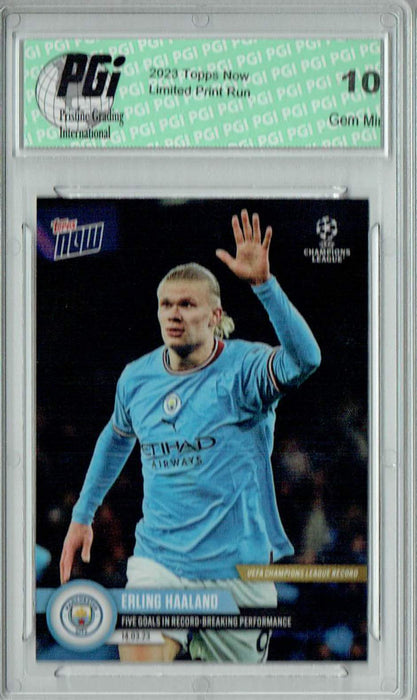 Erling Haaland 2023 Topps Now #90 Manchester City Trading Card PGI 10