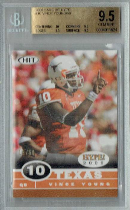 BGS 9.5 Vince Young 2006 Sage Hit Hype #10 Rookie Card Jersey #10 of 50