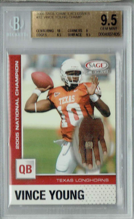 BGS 9.5 Vince Young 2006 Sage Game Exclusives #32 Rookie Card Young Champ