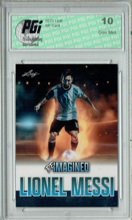 Lionel Messi 2023 Leaf Reimagined #RIB-11 FIRE SP Just 632 Made! Trading Card PGI 10