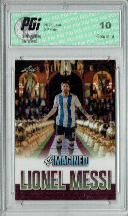 Lionel Messi 2023 Leaf Reimagined #RIB-8 Trophy Room 1 of 809 SP Card PGI 10