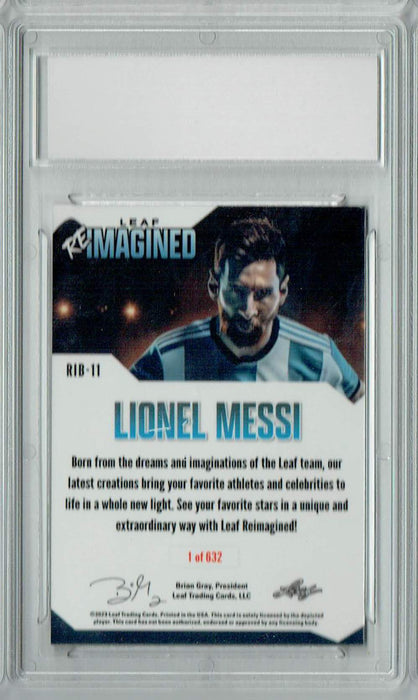 Lionel Messi 2023 Leaf Reimagined #RIB-11 FIRE SP Just 632 Made! Trading Card PGI 10