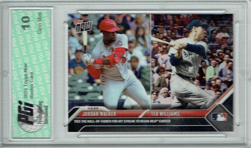 Jordan Walker 2023 Topps Now #87 Ties Ted Williams Hit Streak Rookie Card PGI 10