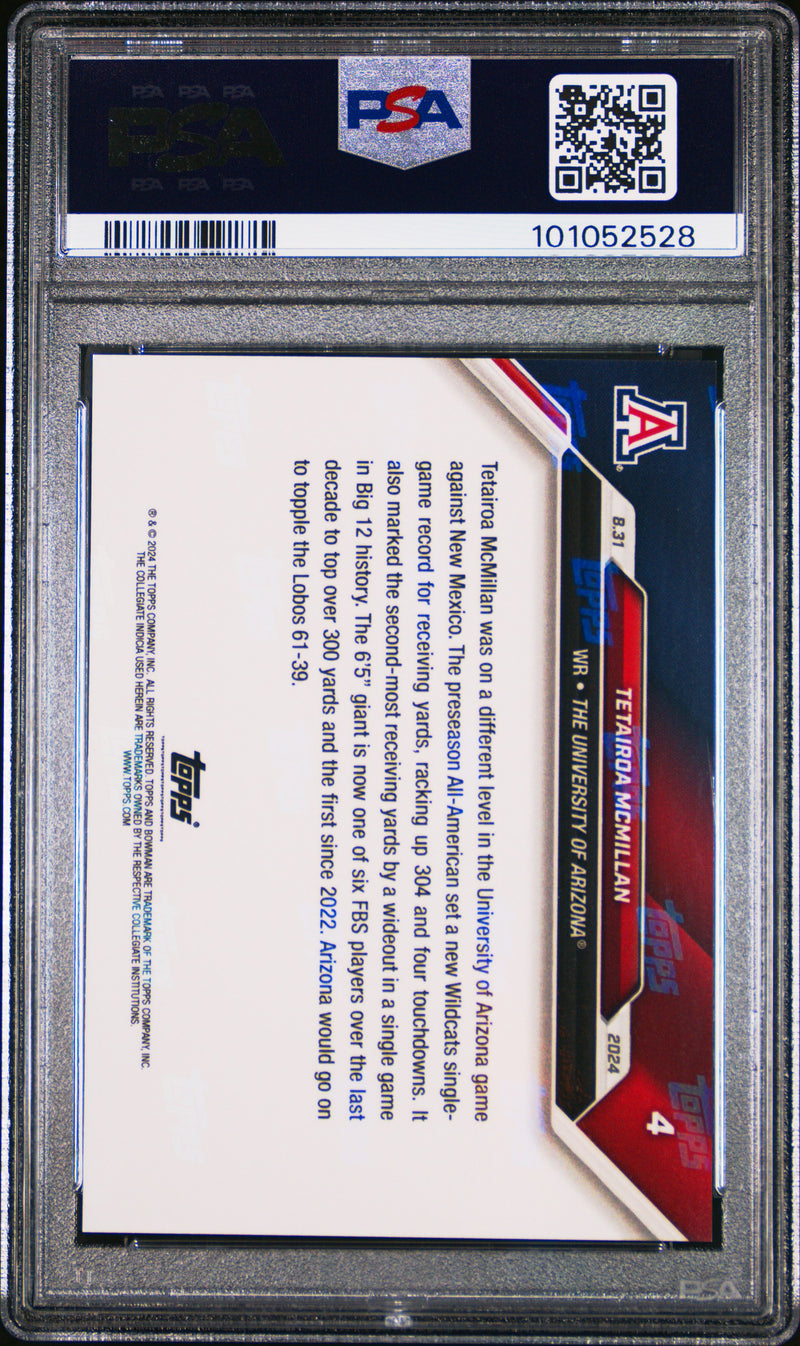 PSA 10 Tetairoa McMillan 2024 Bowman University Now #4 Purple #12/25 Rookie Card Arizona Wildcats