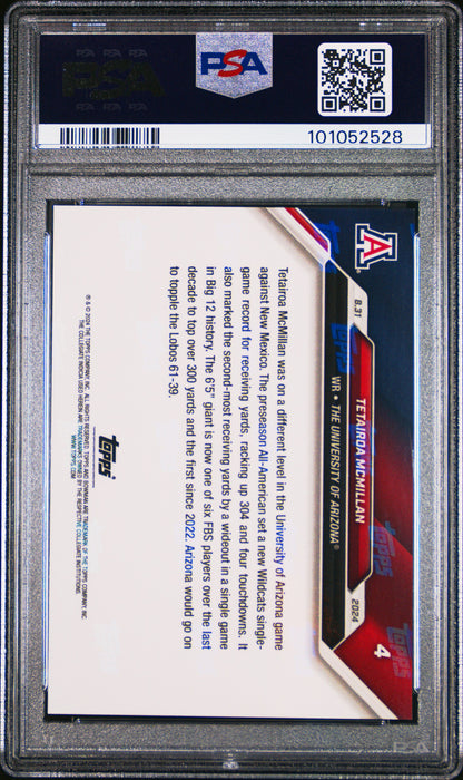 PSA 10 Tetairoa McMillan 2024 Bowman University Now #4 Purple #12/25 Rookie Card