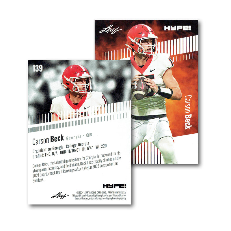 Mint Carson Beck 2024 Leaf Hype #R-139 Limited Edition Rookie Card Miami Hurricanes