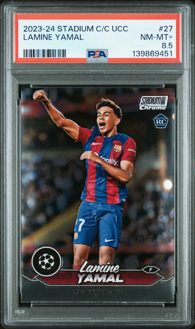 PSA 8.5 Lamine Yamal Rookie Card 2023 Stadium Club Chrome #27 Barcelona Soccer Trading Card