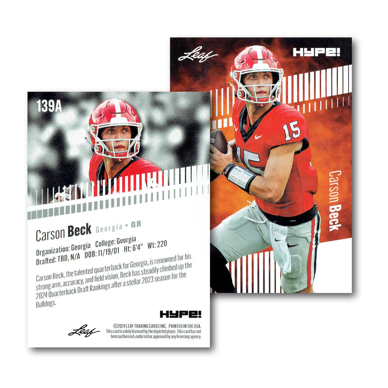 Mint Carson Beck 2024 Leaf Hype #R-139A Limited Edition Rookie Card Miami Hurricanes