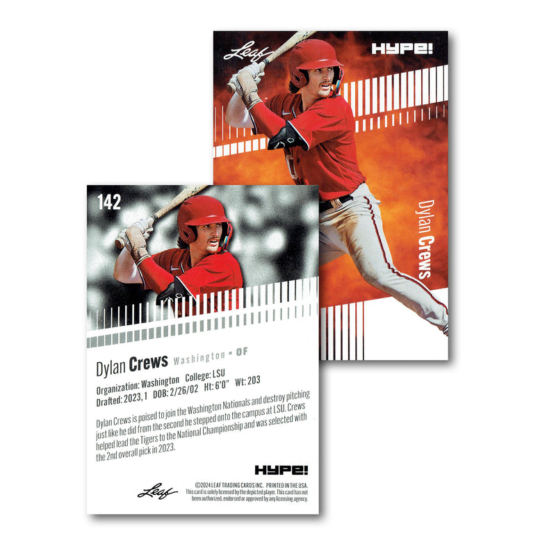 Mint Dylan Crews 2024 Leaf Hype #R-142 Limited Edition Rookie Card Washington Nationals