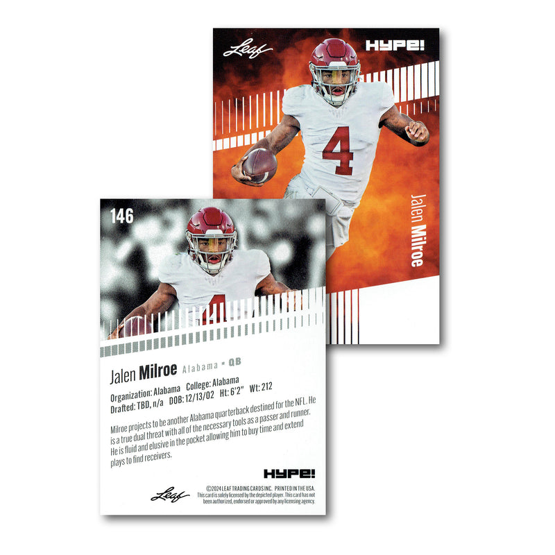 Mint Jalen Milroe 2024 Leaf Hype #R-146 Limited Edition Rookie Card Alabama