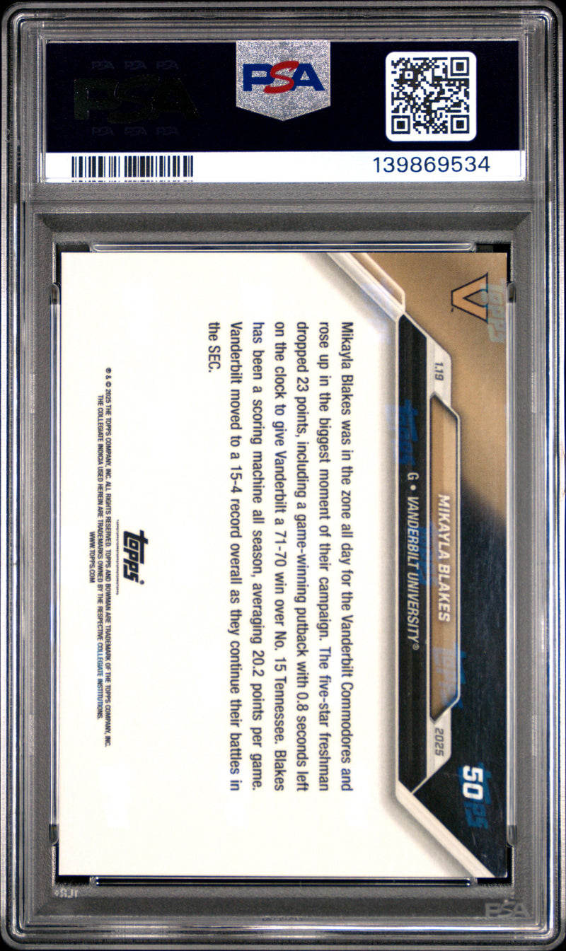 PSA 10 Mikayla Blakes 2024 Bowman University Now #50 Purple #14/25 Rookie Card Vanderbilt