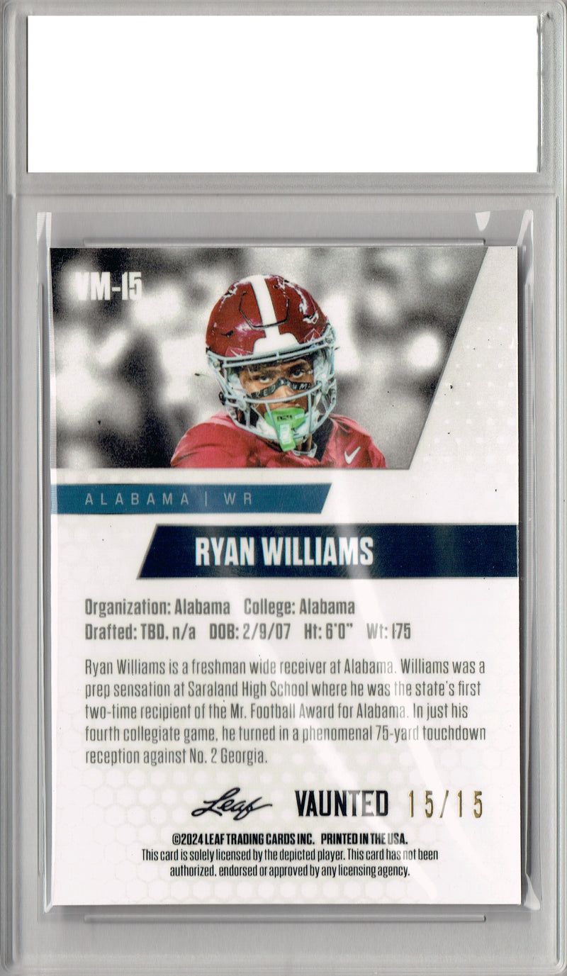 Ryan Wlliams 2024 Leaf Vaunted Metal #VM-15 Purple 15 Made Rookie Card PGI 10