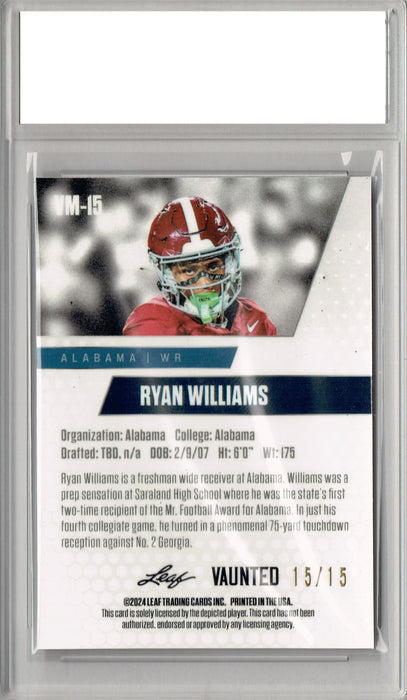 Certified Mint+ Ryan Wlliams 2024 Leaf Vaunted Metal #VM-15 Pink 10 Made Rookie Card Alabama