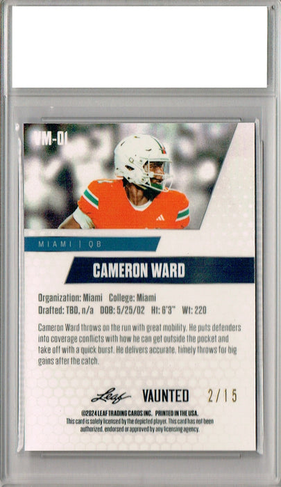 Certified Mint+ Cameron Cam Ward 2024 Leaf Vaunted Metal #VM-01 Purple 15 Made Rookie Card Tennessee Titans