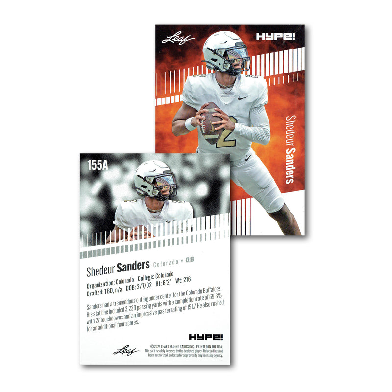 Mint Shedeur Sanders 2024 Leaf Hype #R-155A Limited Edition Rookie Card Colorado Buffaloes