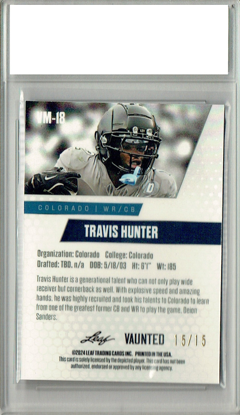 Travis Hunter 2024 Leaf Vaunted Metal #VM-18 Purple 15 Made Rookie Card PGI 10