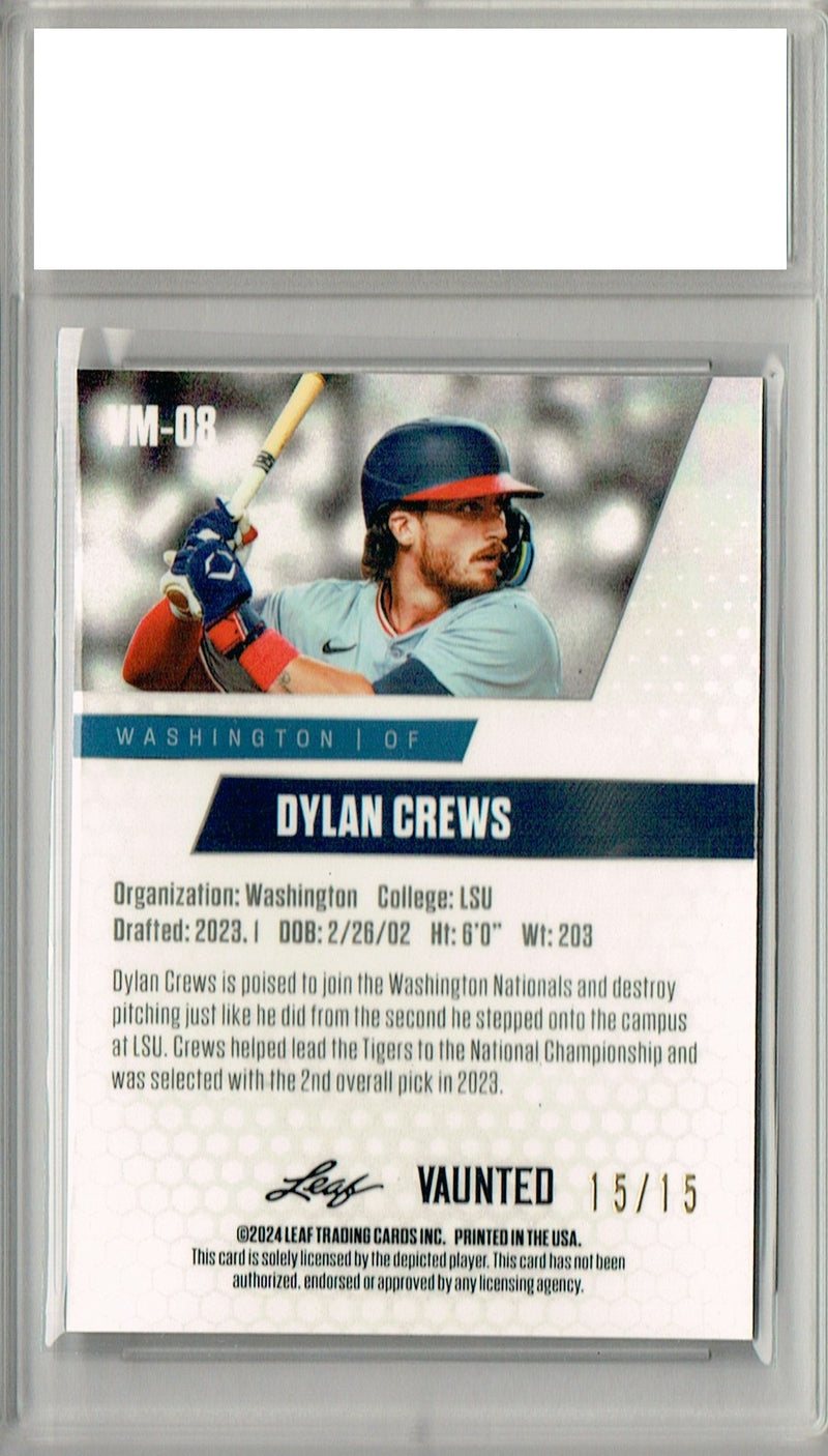 Dylan Crews 2024 Leaf Vaunted Metal #VM-08 Purple 15 Made Rookie Card PGI 10