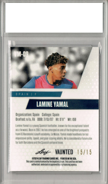 Lamine Yamal 2024 Leaf Vaunted Metal #VM-09 Purple 15 Made Rookie Card PGI 10