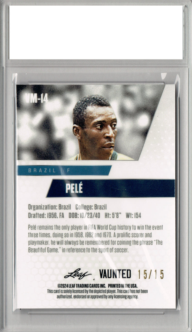 Pele 2024 Leaf Vaunted Metal #VM-14 Purple 15 Made Rare Trading Card PGI 10