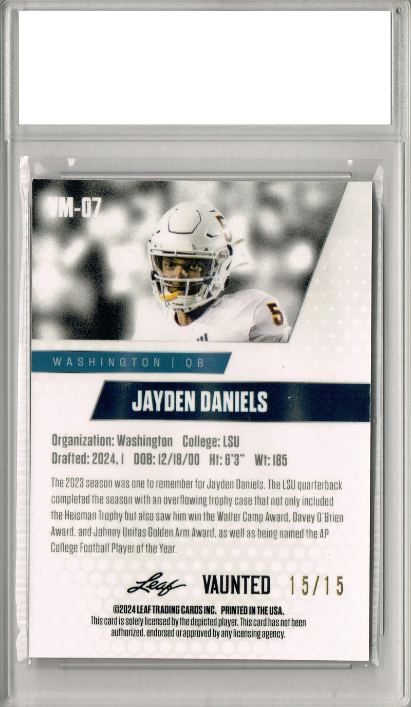 Jayden Daniels Rookie Card Washington Football Trading Card 2024 Leaf Vaunted Metal #VM-07 Purple 15 Made  Certified Mint+