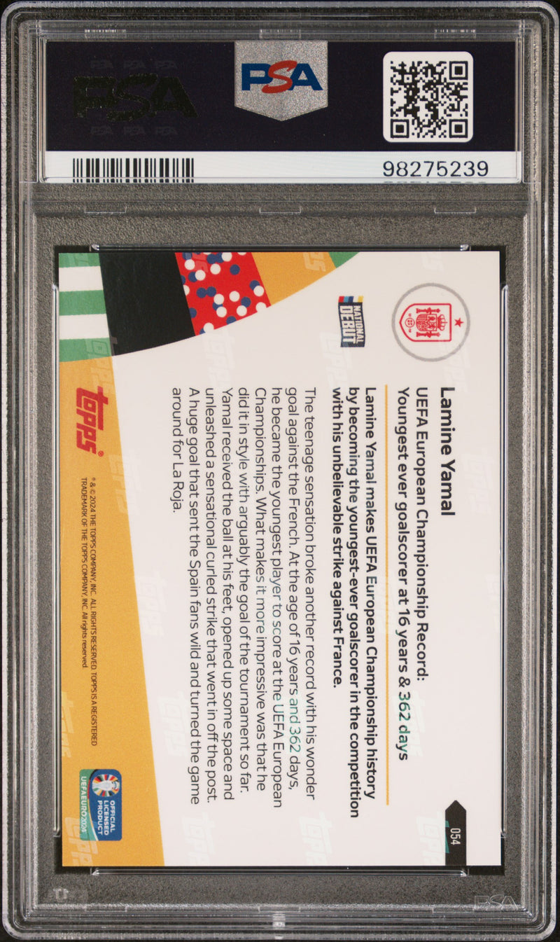 PSA 9 Lamine Yamal 2024 Topps Now #54 Blue Foil SP #15/49 UEFA EURO Rookie Card Spain