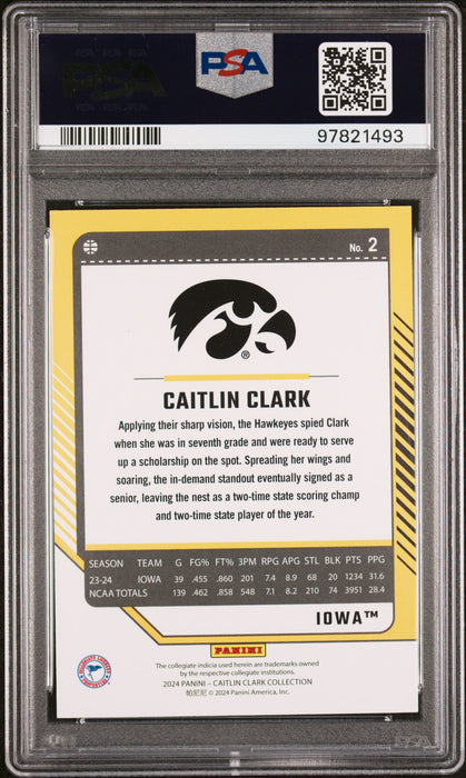 PSA 9 2024 Panini Caitlin Clark Collection #2 Hearts #163/1999 Rookie Card