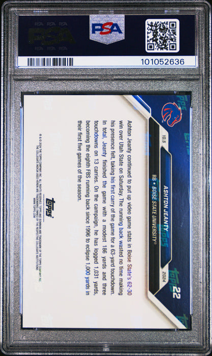 PSA 10 Ashton Jeanty 2024 Bowman University Now #22 Purple SP #17/25 Rookie Card