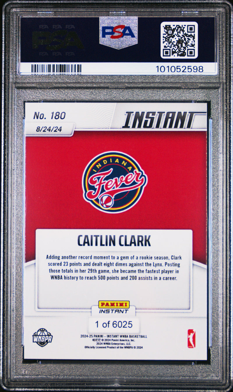 PSA 10 Caitlin Clark 2024 Panini Instant #180 Another WNBA Record Rookie Card Indiana Fever