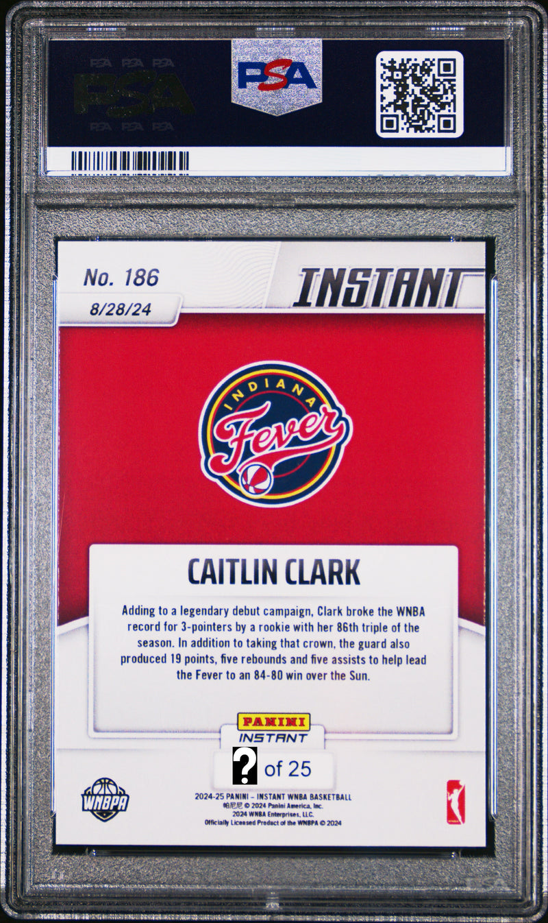 PSA 9 Caitlin Clark 2024 Panini Instant #186 Jungle SP Only 25 Made Rookie Card Indiana Fever