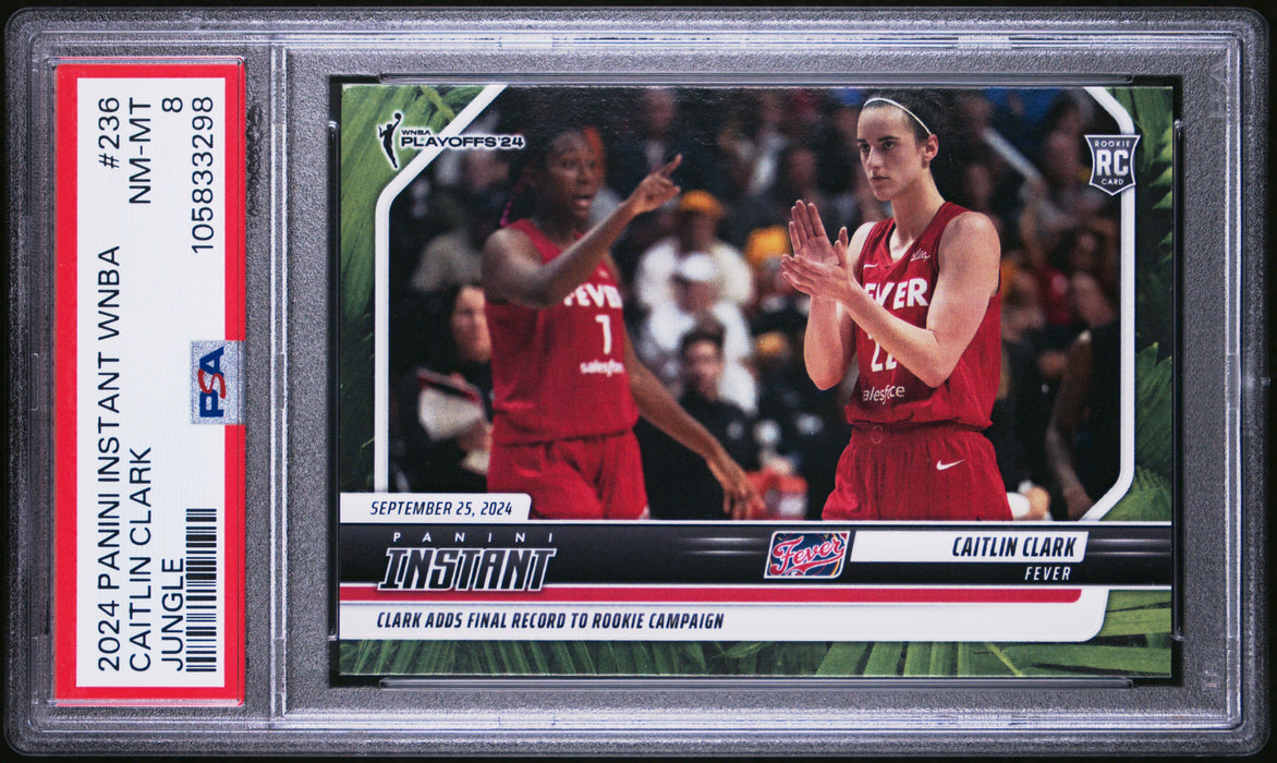 PSA 8 Caitlin Clark 2024 Panini Instant #236 Jungle #18/25 Rookie Card