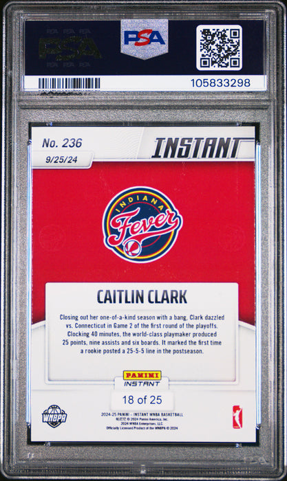 PSA 8 Caitlin Clark 2024 Panini Instant #236 Jungle #18/25 Rookie Card