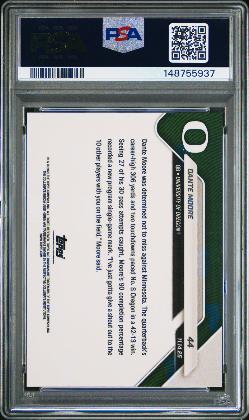 PSA 8 Dante Moore 2025 Bowman University Now #44 Orange Foil #19/25 Rookie Card Oregon Ducks