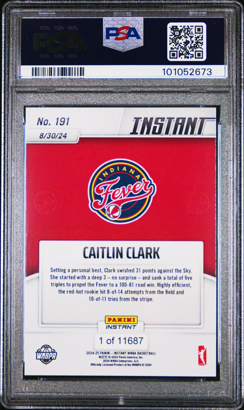 PSA 10 Caitlin Clark 2024 Panini Instant #191 Career High 31 pts Rookie Card