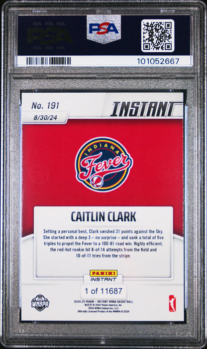 PSA 9 Caitlin Clark 2024 Panini Instant #191 Career High Rookie Card