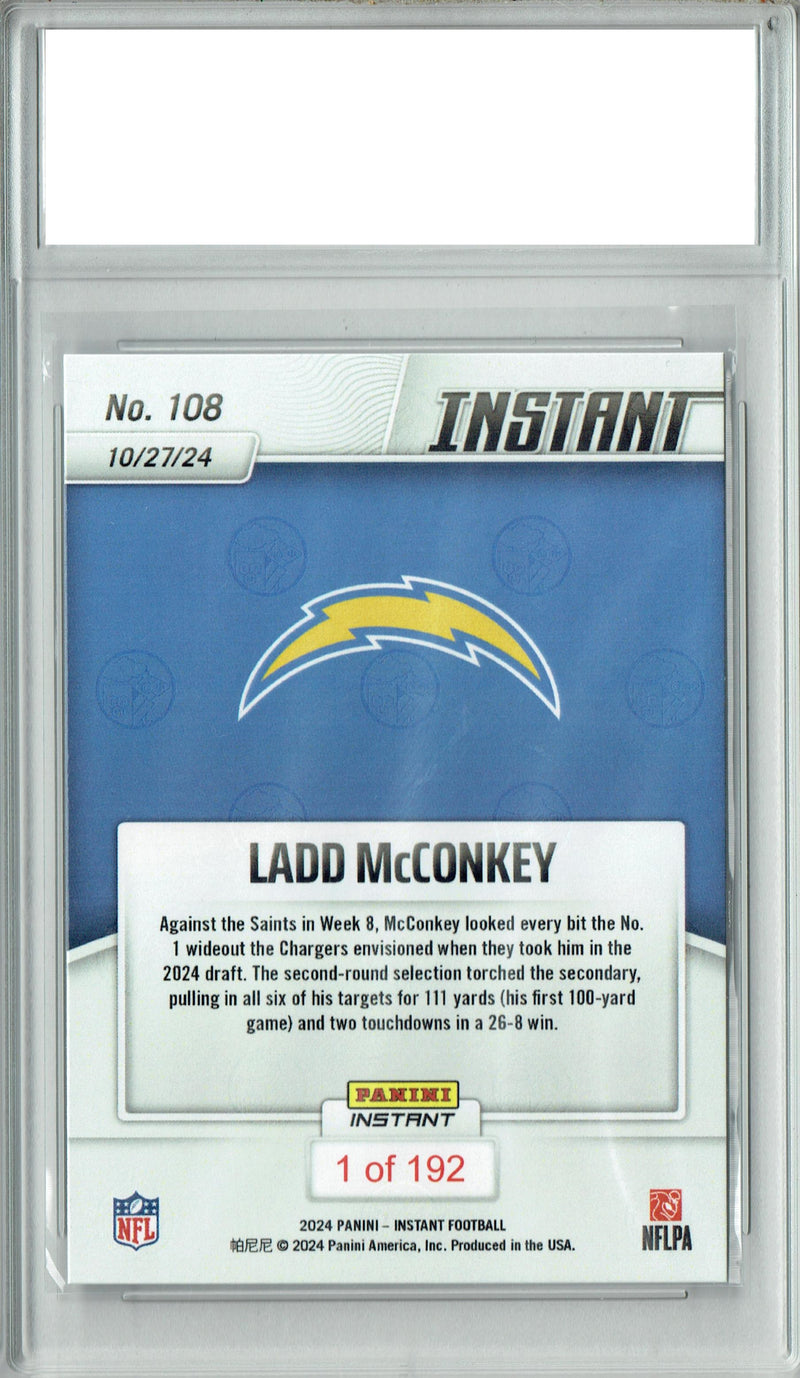 Ladd McConkey 2024 Panini Instant #108 Only 192 Made! Rookie Card PGI 10