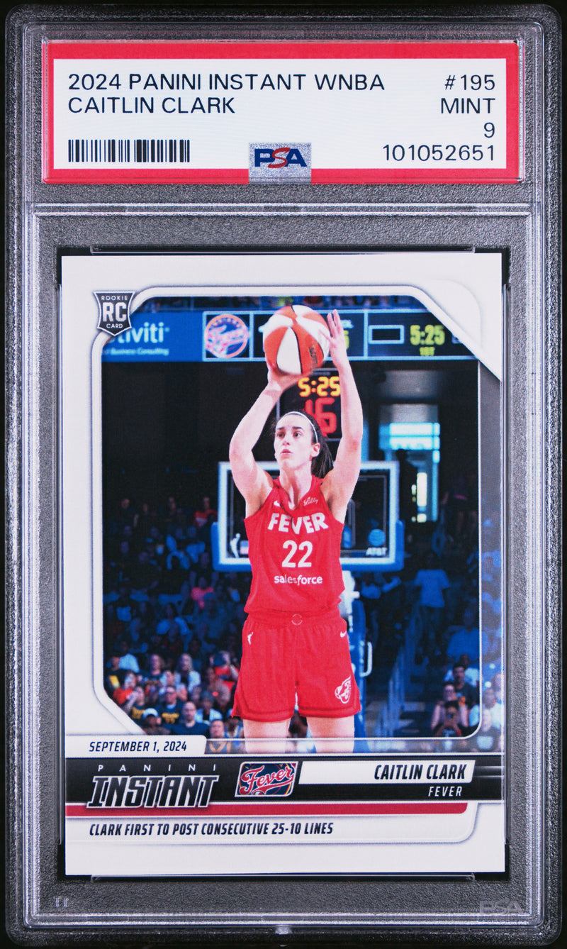 PSA 9 Caitlin Clark 2024 Panini Instant #195 Consecutive 25-10s Rookie Card Indiana Fever
