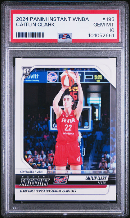 PSA 10 Caitlin Clark 2024 Panini Instant #195 Consecutive 25-10s Rookie Card