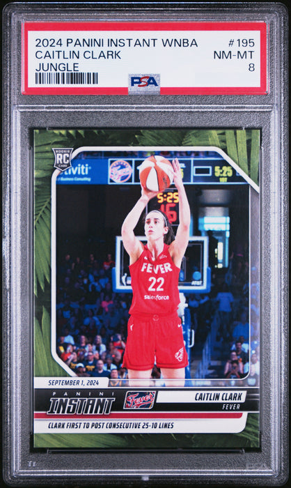PSA 8 Caitlin Clark 2024 Panini Instant #195 Jungle SP Only 25 Made! Rookie Card