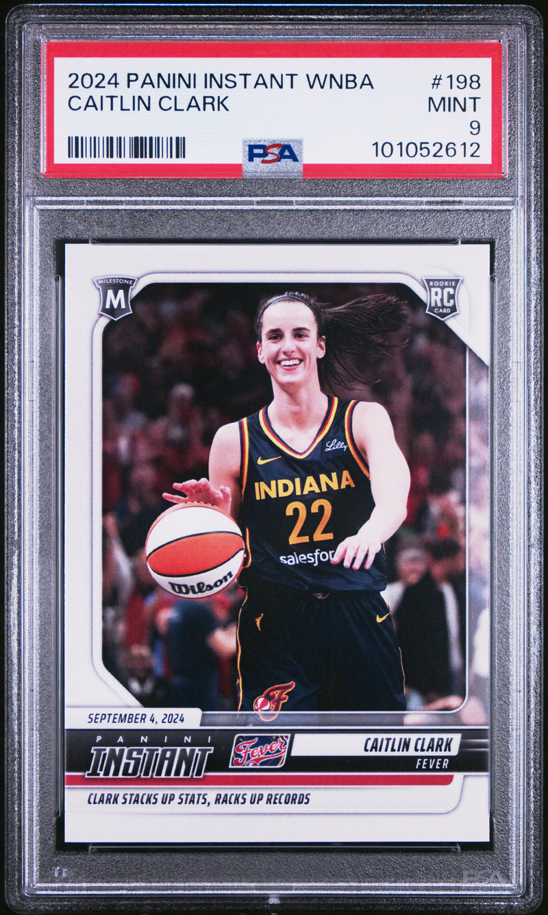 PSA 9 Caitlin Clark 2024 Panini Instant #198 Racks Up Records Rookie Card Indiana Fever